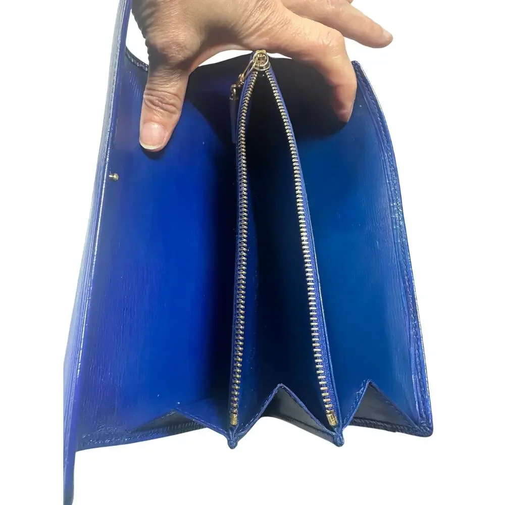 Louis Vuitton Toledo Blue Epi Leather Sarah Bifold Long Wallet Authentic